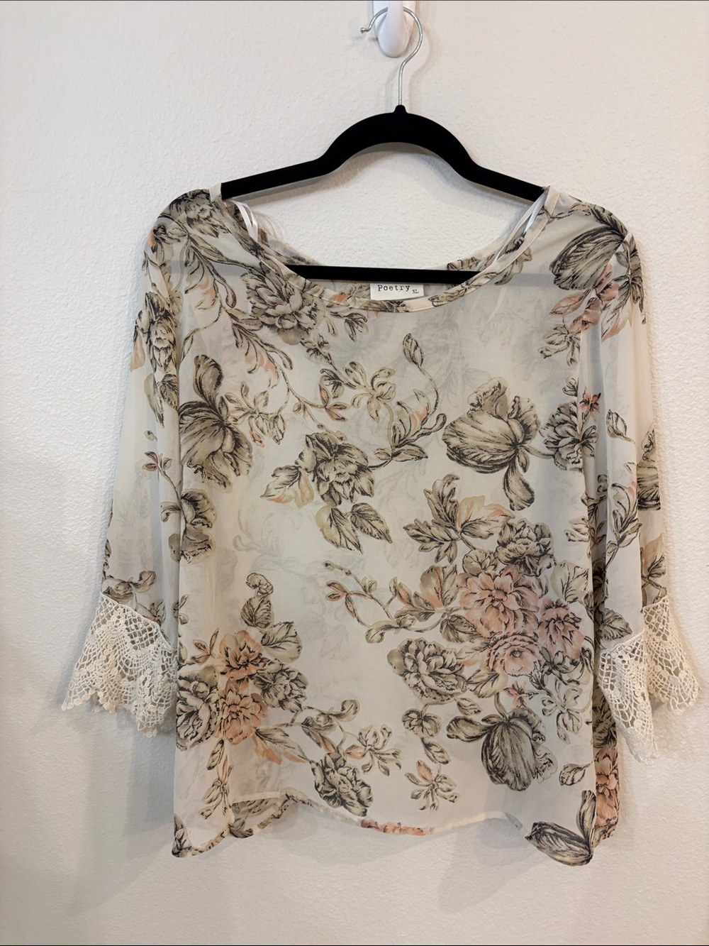 Poetry Floral Sheer Blouse in Cream with Blush Accents